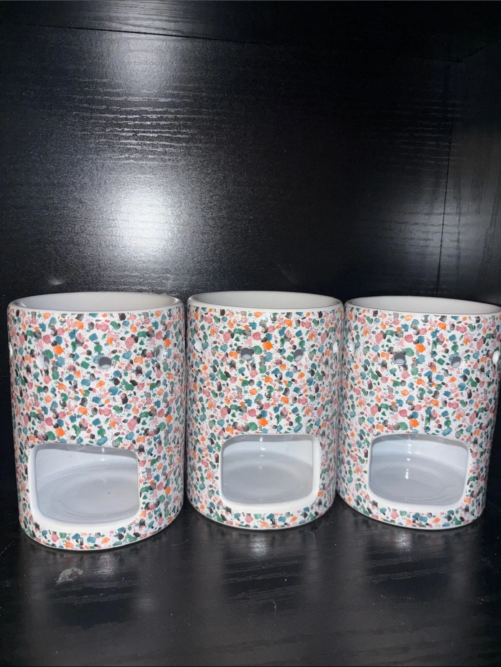 Ceramic Multi-Color Confetti Wax Melt/Tea Light Burners - White Base, SET OF 3!